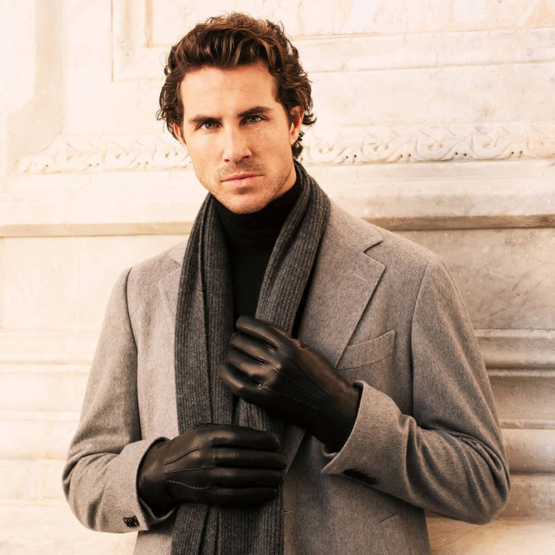 Touchscreen Leather Gloves – with Men Orsini Fratelli Lining Wool Black