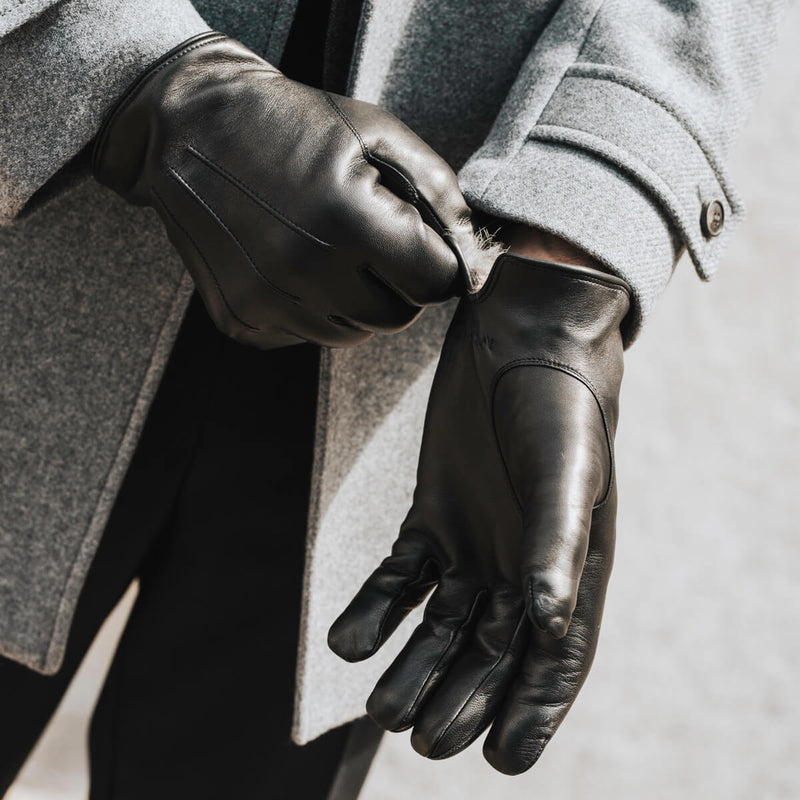 Italy - Men\'s Black Coat Handmade Leather Brown Fratelli Orsini – - Gloves in