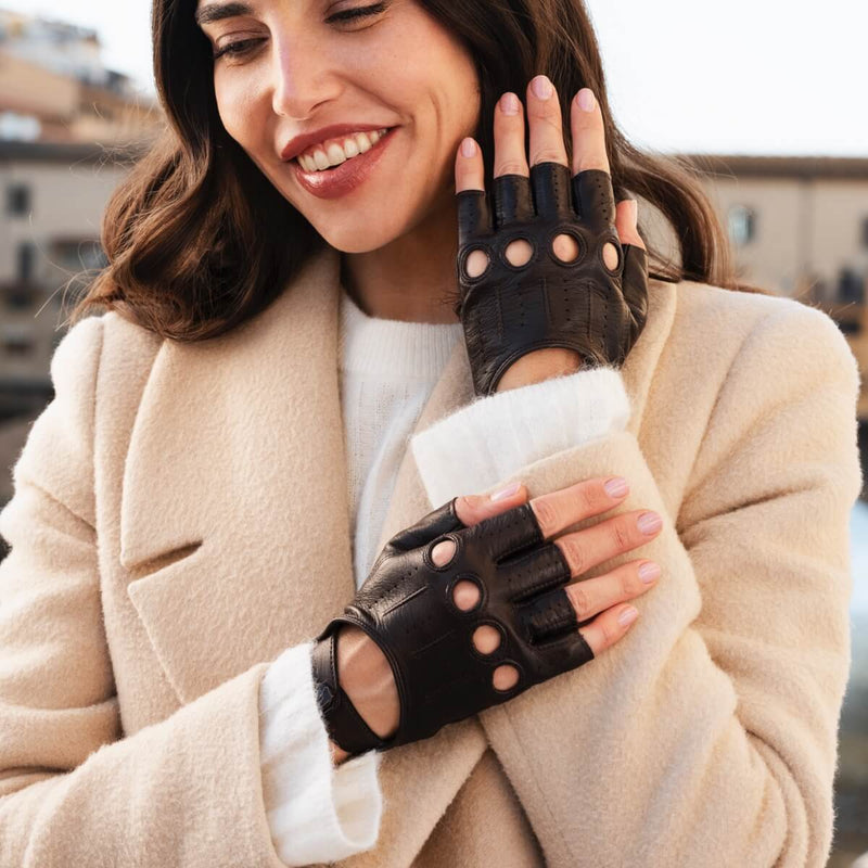 Fingerless Driving Gloves Black - Handmade in Italy – Leather Gloves Online